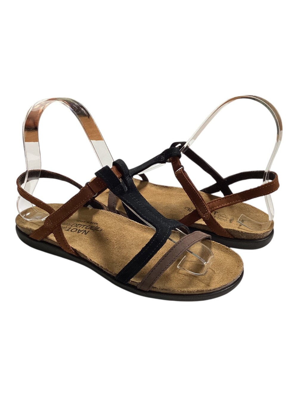 NAOT Judith Women's Strappy Sandal Slingback ISRAEL Leather Brown/Black Sz 36/5